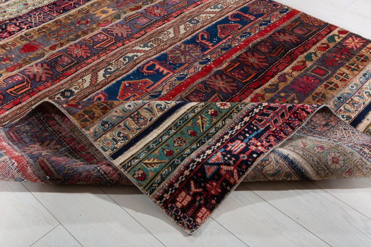 Vintage Multicolour Hand-Knotted Patchwork Rug – 7' 10" x 5' 7" (240 x 171 cm)