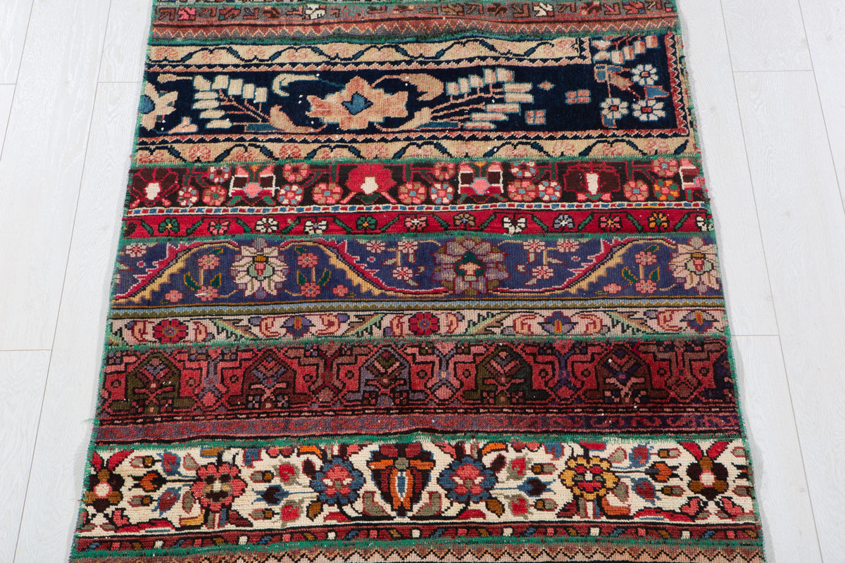 Vintage Multicolour Hand-Knotted Patchwork Rug – 6' 11" x 3' 4" (211 x 101 cm)