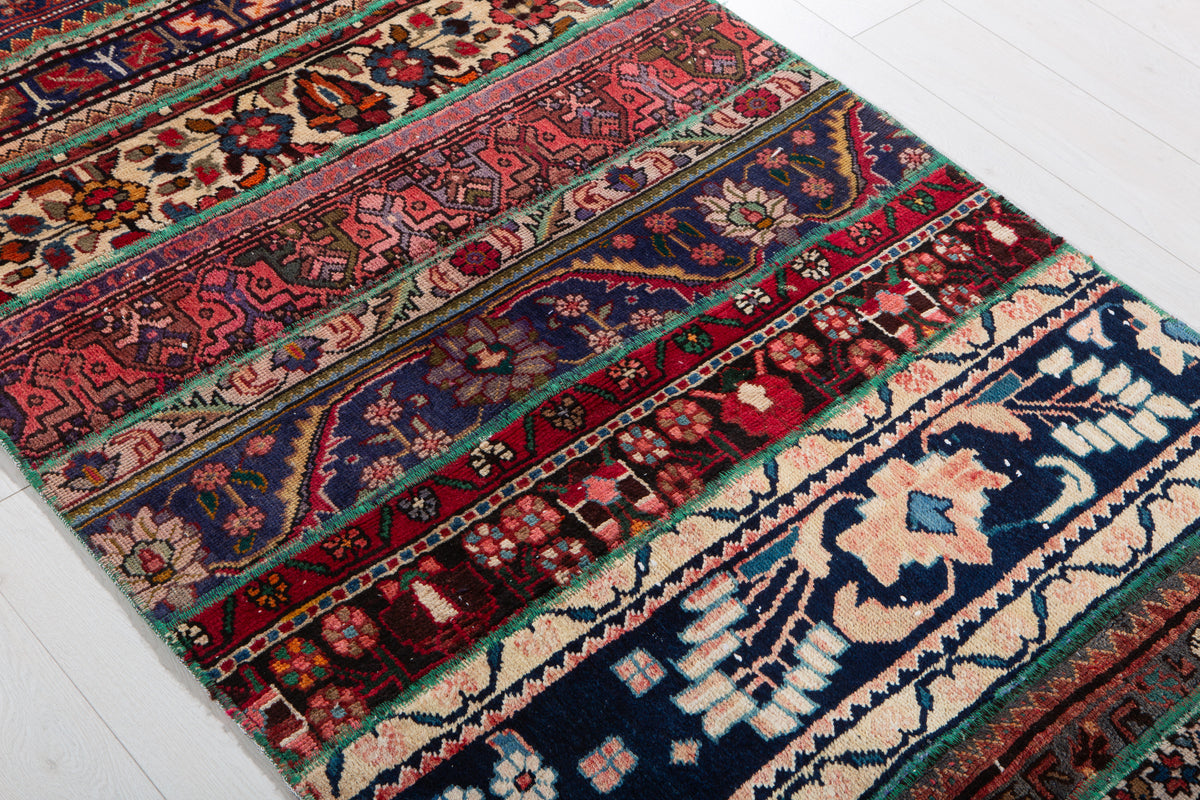 Vintage Multicolour Hand-Knotted Patchwork Rug – 6' 11" x 3' 4" (211 x 101 cm)