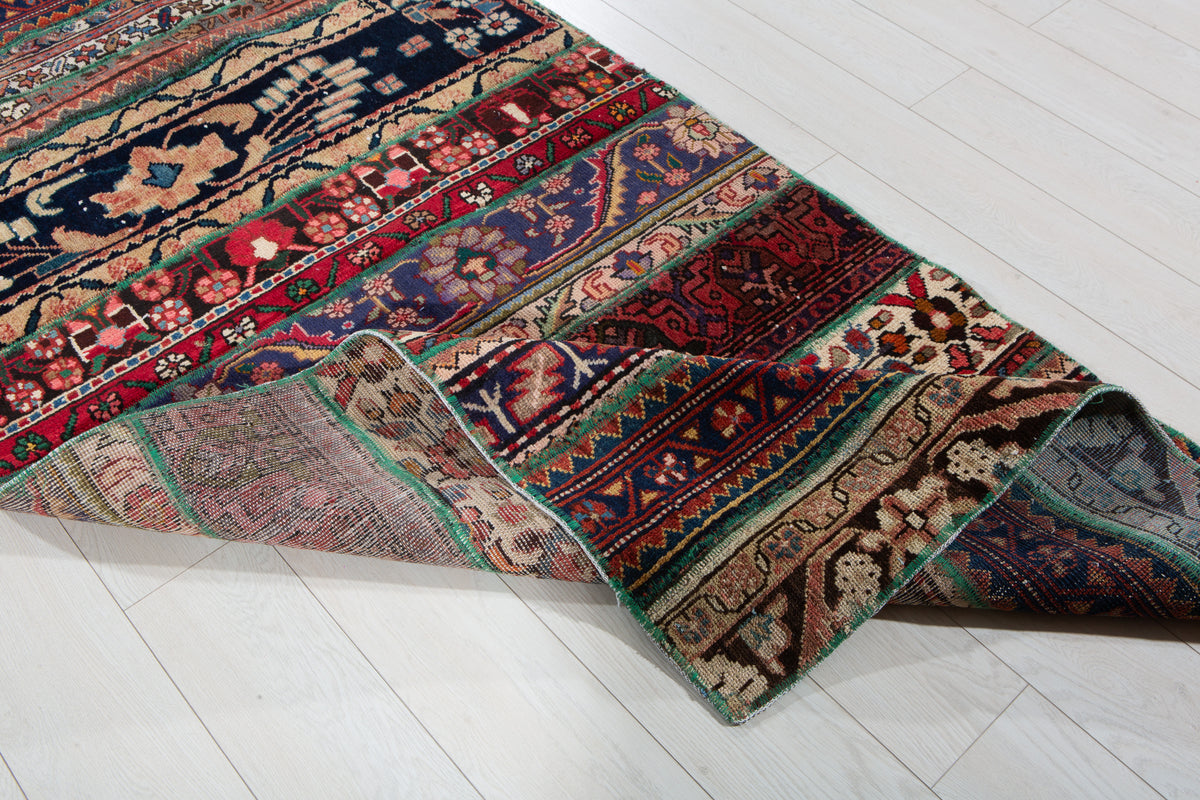 Vintage Multicolour Hand-Knotted Patchwork Rug – 6' 11" x 3' 4" (211 x 101 cm)