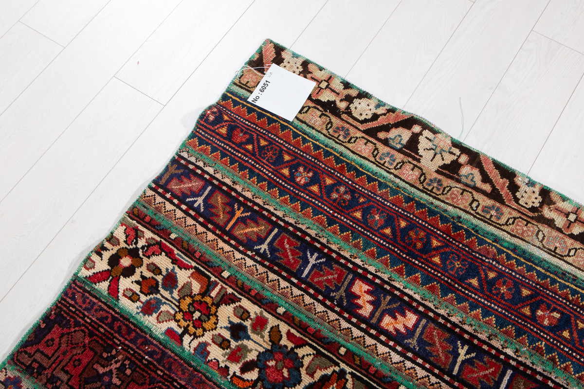 Vintage Multicolour Hand-Knotted Patchwork Rug – 6' 11" x 3' 4" (211 x 101 cm)