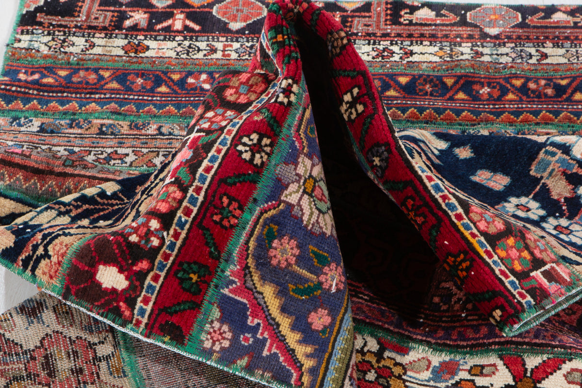 Vintage Multicolour Hand-Knotted Patchwork Rug – 6' 11" x 3' 4" (211 x 101 cm)