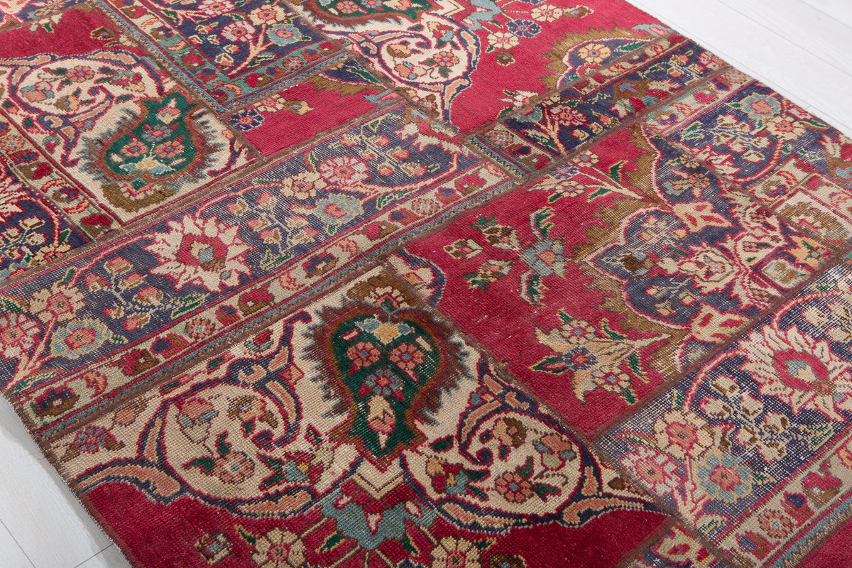Vintage Multicolour Hand-Knotted Patchwork Rug – 6' 9" x 4' 10" (206 x 148 cm)