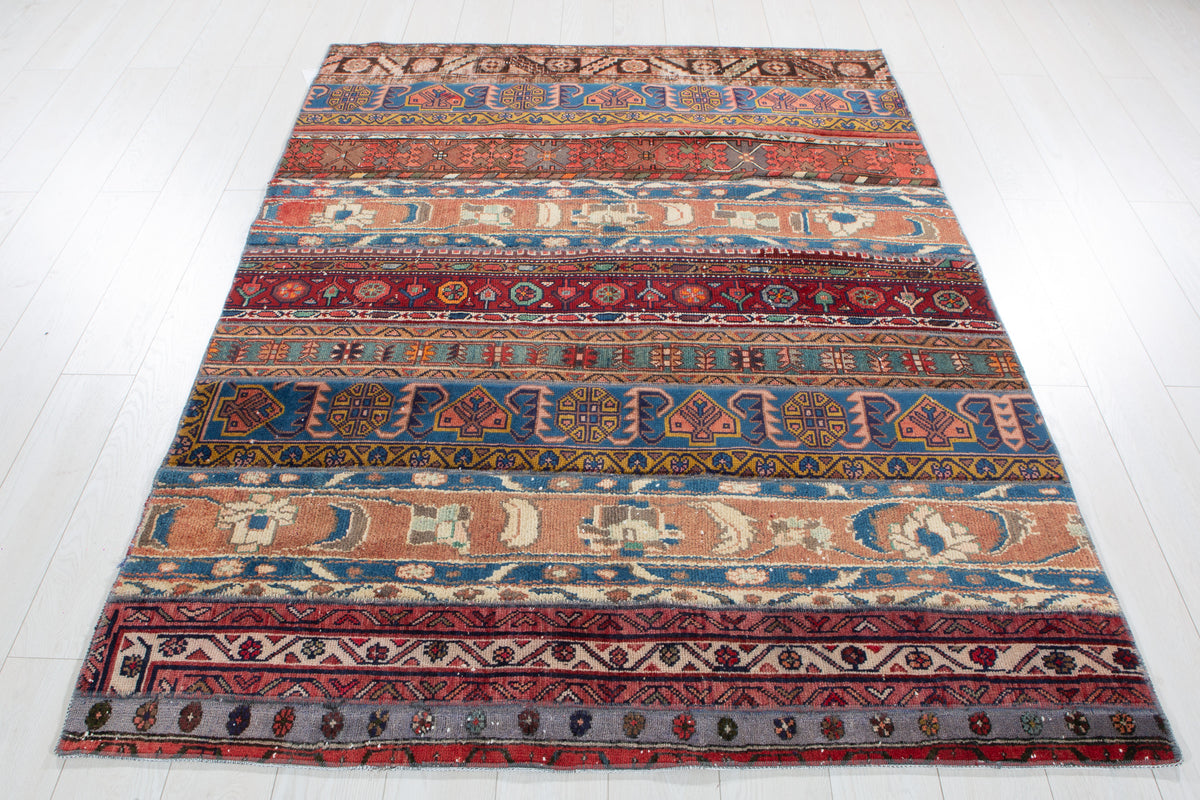 Vintage Multicolour Hand-Knotted Patchwork Rug – 6' 9" x 4' 11" (207 x 151 cm)