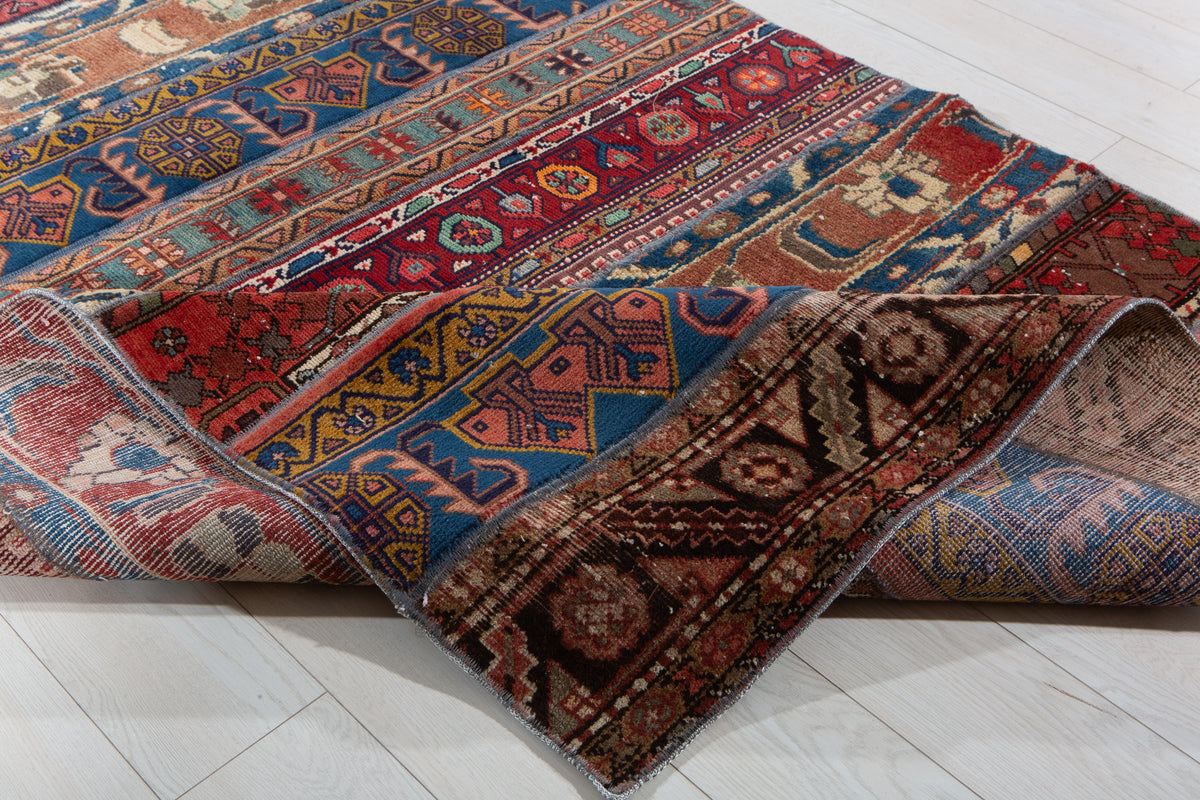 Vintage Multicolour Hand-Knotted Patchwork Rug – 6' 9" x 4' 11" (207 x 151 cm)