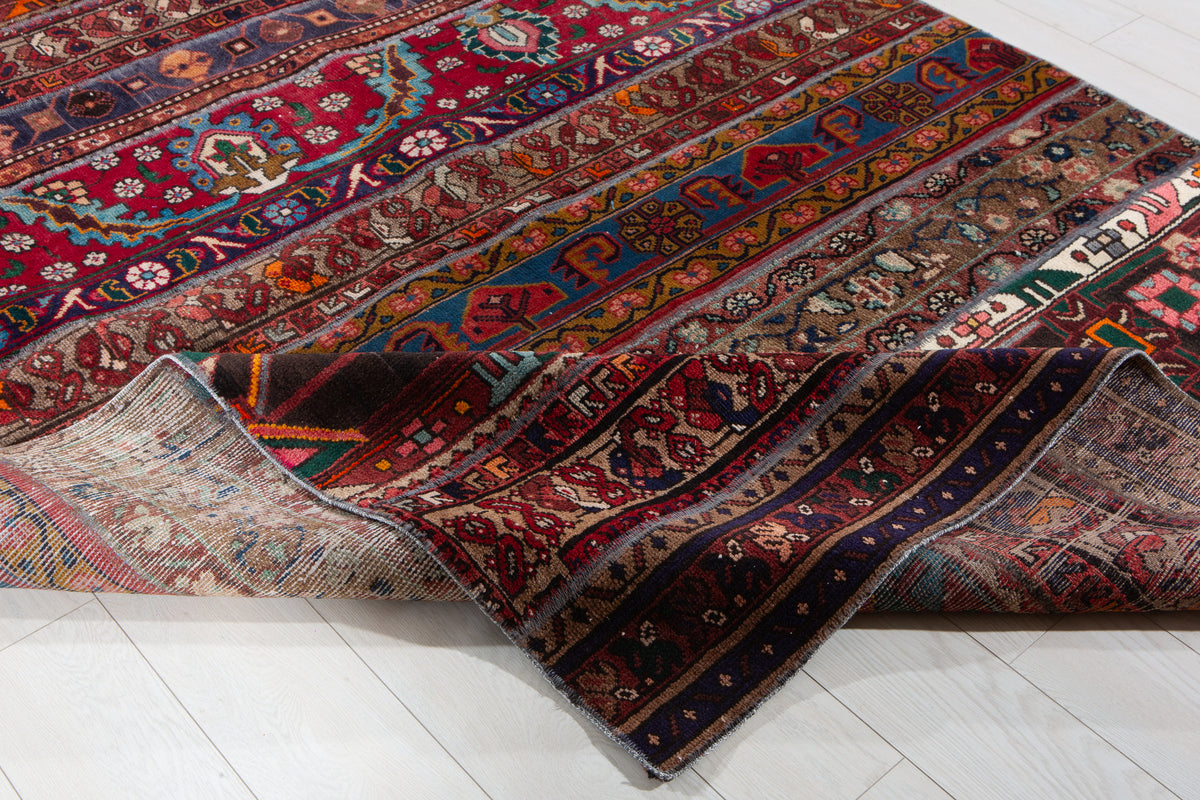 Vintage Multicolour Hand-Knotted Patchwork Rug – 8' 0" x 5' 8" (245 x 173 cm)