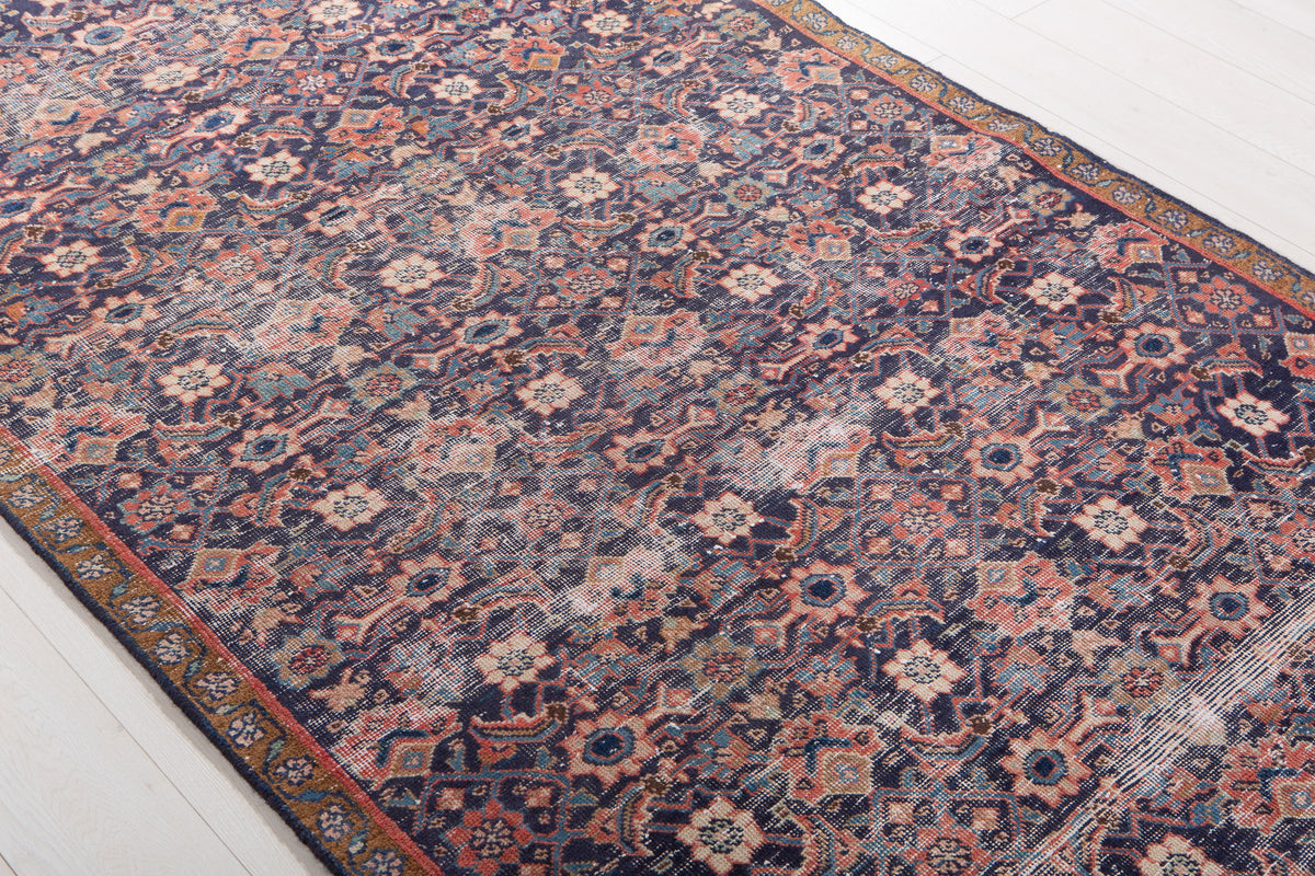 Antique Navy Blue Hand-Knotted Wool Rug – 8' 7" x 4' 5" (261 x 135 cm)