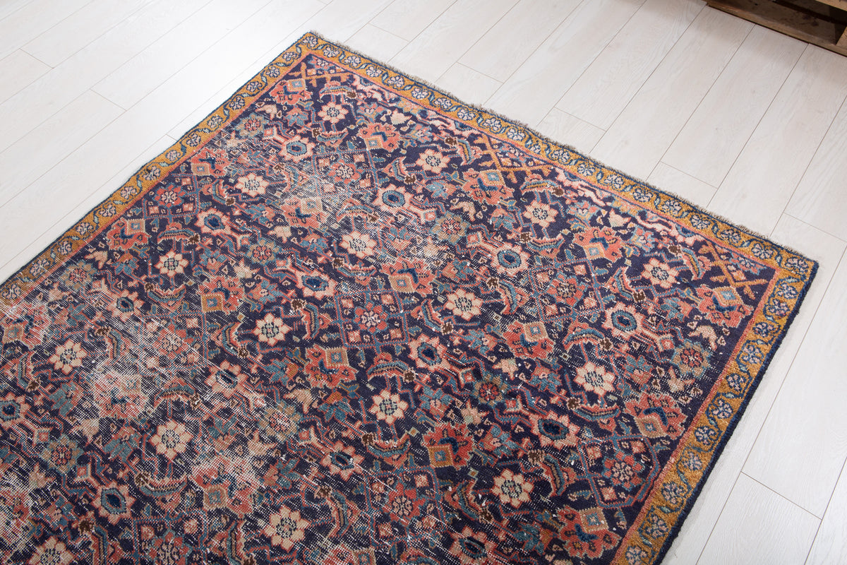 Antique Navy Blue Hand-Knotted Wool Rug – 8' 7" x 4' 5" (261 x 135 cm)