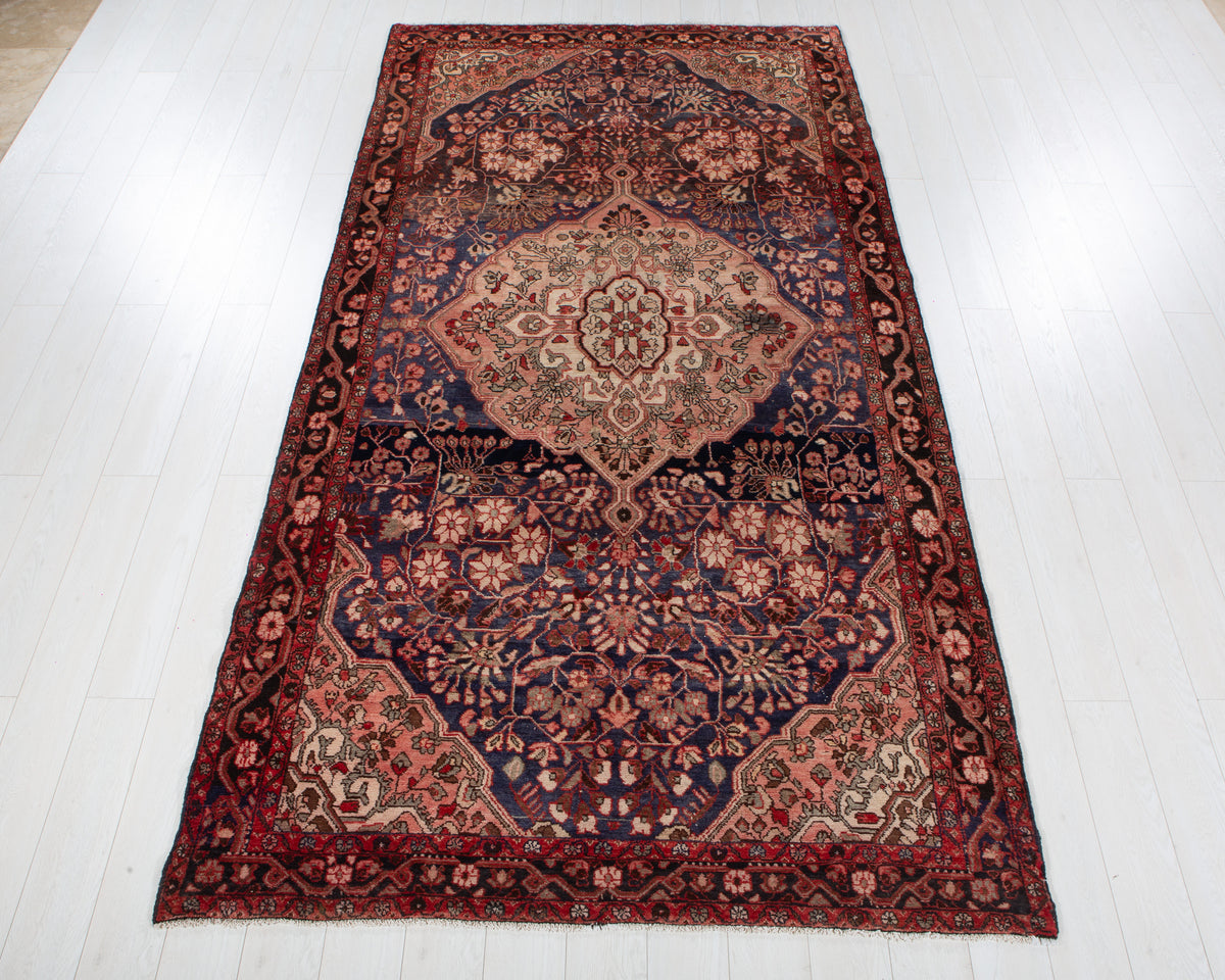 Antique Navy Blue Hand-Knotted Wool Rug – 10' 5" x 5' 5" (318 x 164 cm)