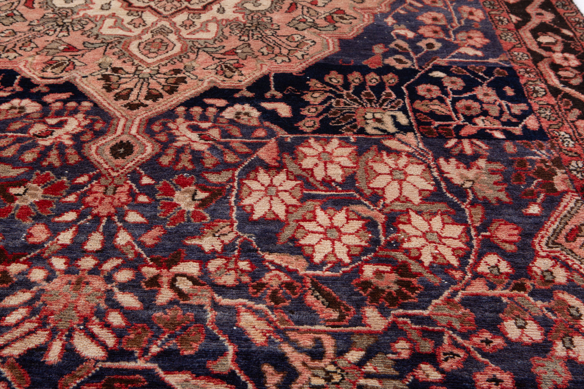 Antique Navy Blue Hand-Knotted Wool Rug – 10' 5" x 5' 5" (318 x 164 cm)