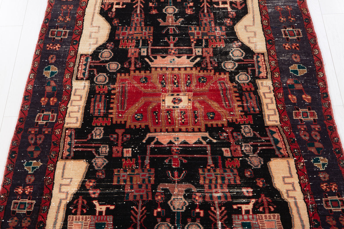 Antique Deep Navy Blue & Red Hand-Knotted Wool Rug – 7' 0" x 4' 10" (213 x 147 cm)