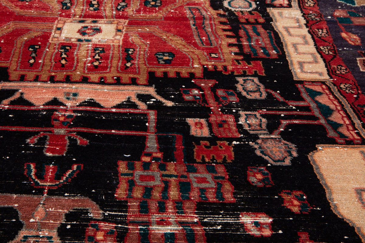 Antique Deep Navy Blue & Red Hand-Knotted Wool Rug – 7' 0" x 4' 10" (213 x 147 cm)