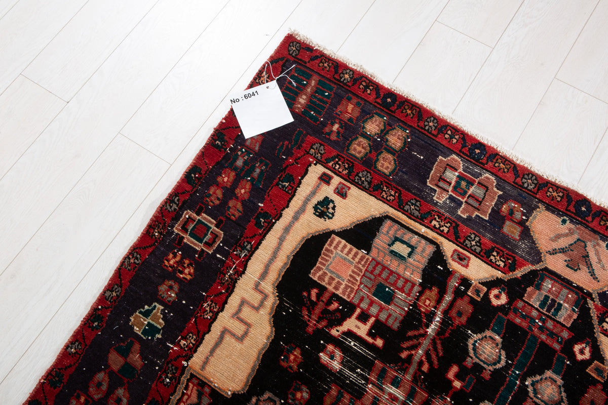 Antique Deep Navy Blue & Red Hand-Knotted Wool Rug – 7' 0" x 4' 10" (213 x 147 cm)