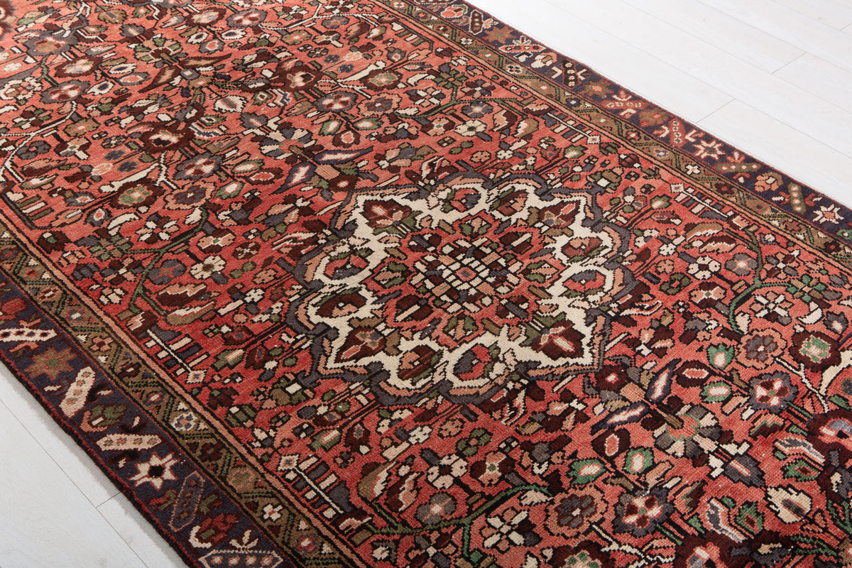 Vintage Red Hand-Knotted Wool Rug – 10' 5" x 4' 7" (318 x 139 cm)