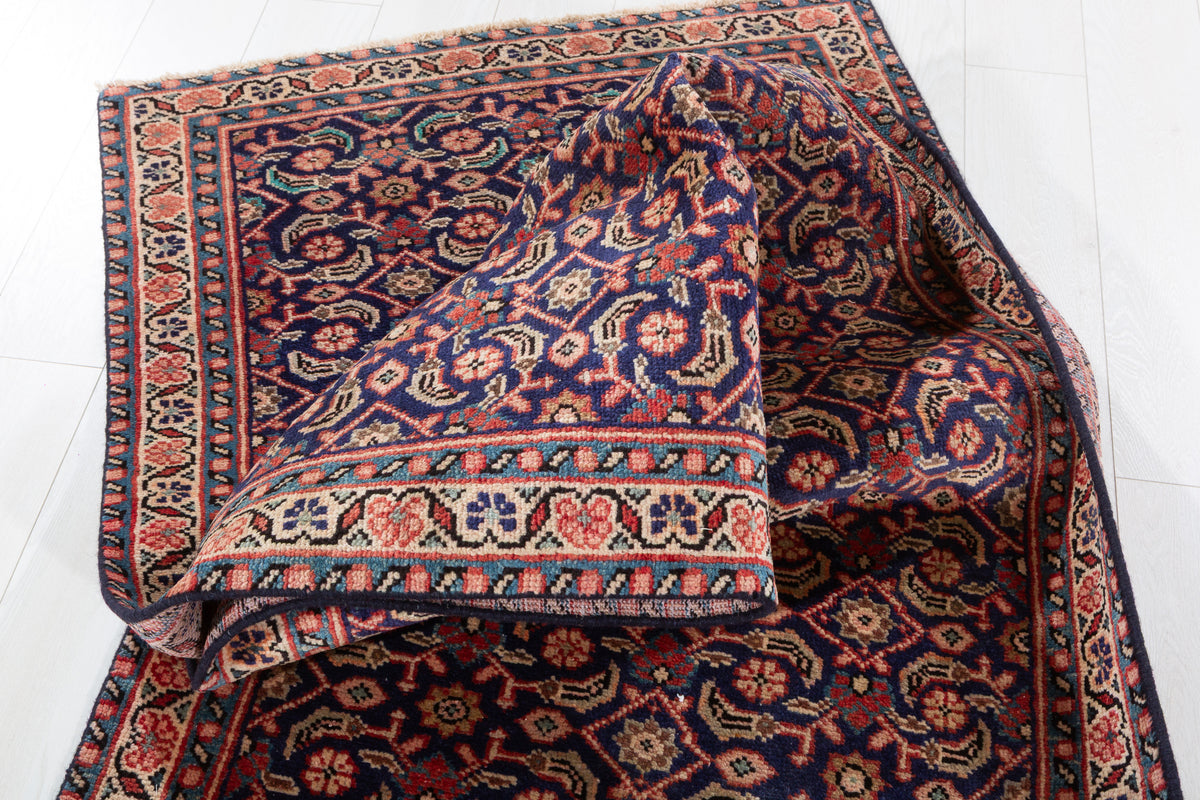 Vintage Herati Fish Design Runner Rug, Navy Blue – 9' 9" x 3' 1" (298 x 94 cm)