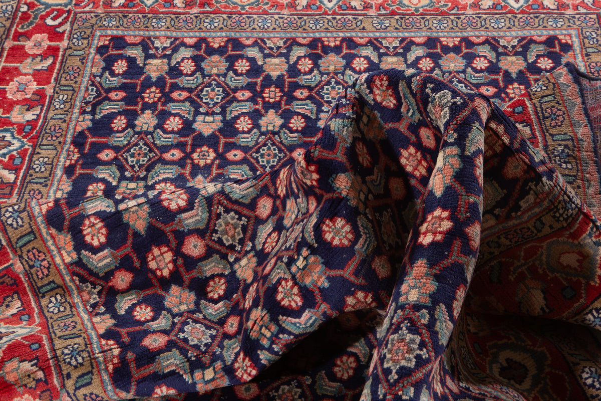 Vintage Deep Navy Blue & Red Hand-Knotted Wool Rug – 9' 8" x 4' 11" (295 x 150 cm)