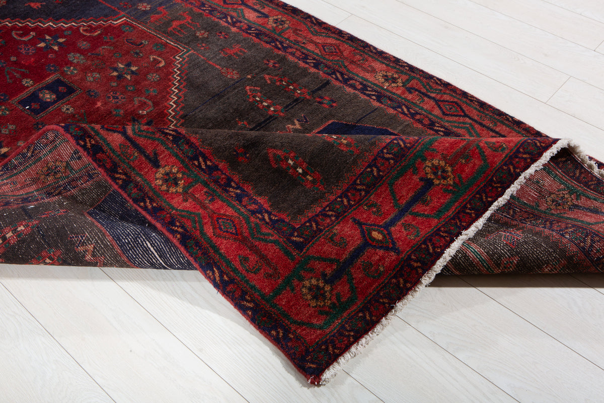 Antique Deep Navy Blue & Red Hand-Knotted Wool Rug – 10' 1" x 4' 6" (307 x 136 cm)
