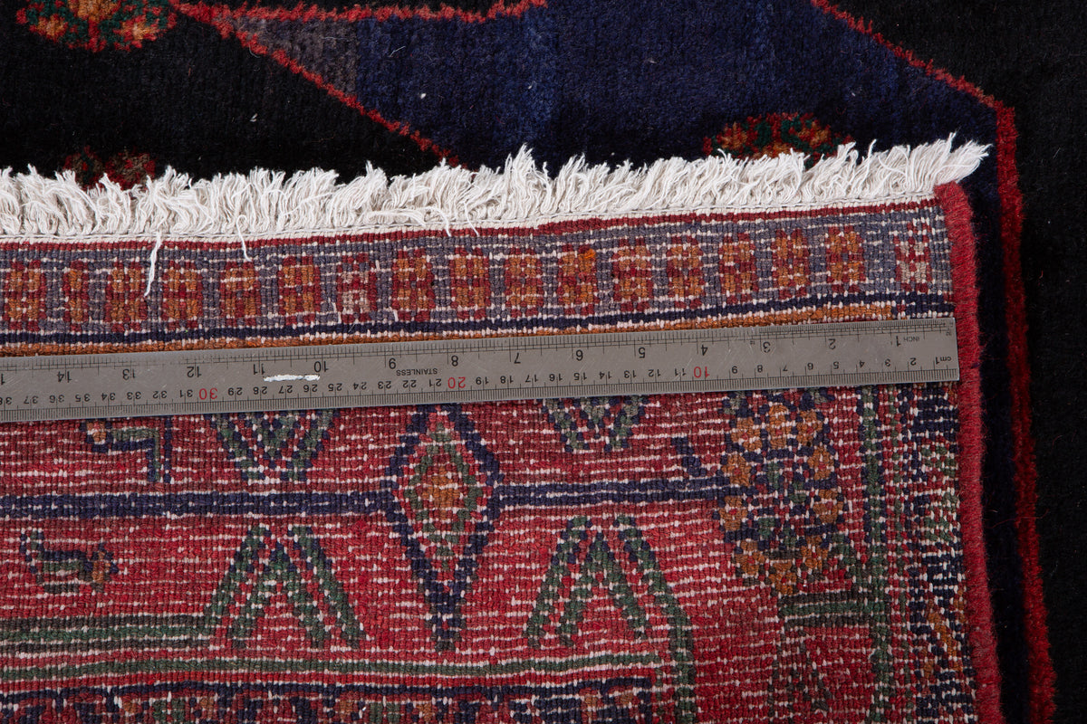 Antique Deep Navy Blue & Red Hand-Knotted Wool Rug – 10' 1" x 4' 6" (307 x 136 cm)