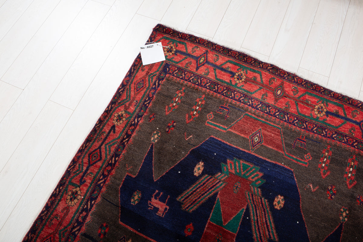 Antique Deep Navy Blue & Red Hand-Knotted Wool Rug – 10' 1" x 4' 6" (307 x 136 cm)