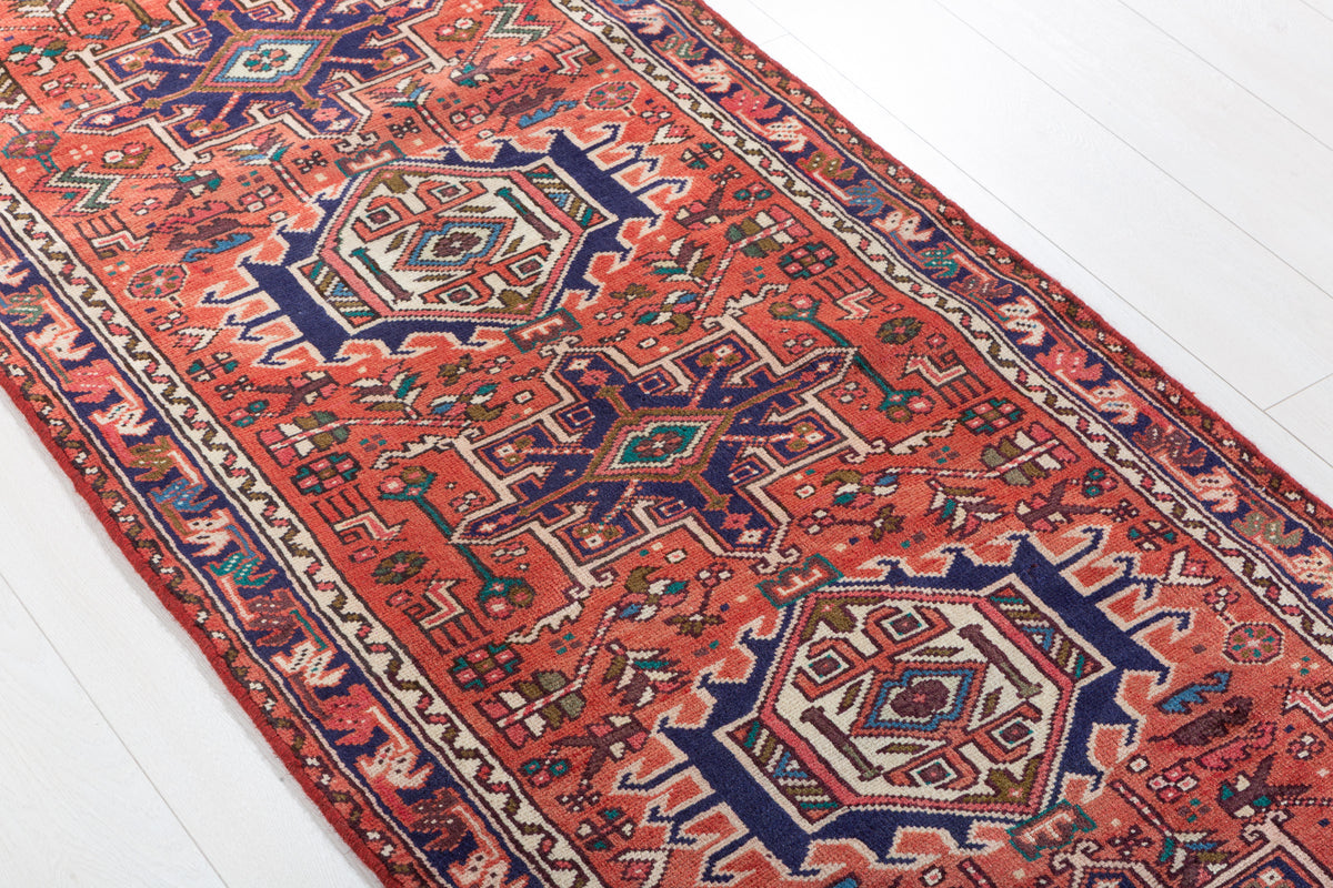 Vintage Geometric Medallion Narrow Runner Rug, Red – 9' 3" x 2' 6" (283 x 75 cm)