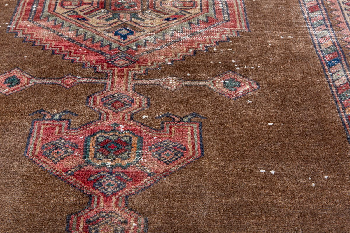 Antique Brown & Red Hand-Knotted Wool Rug – 6' 2" x 3' 3" (187 x 98 cm)