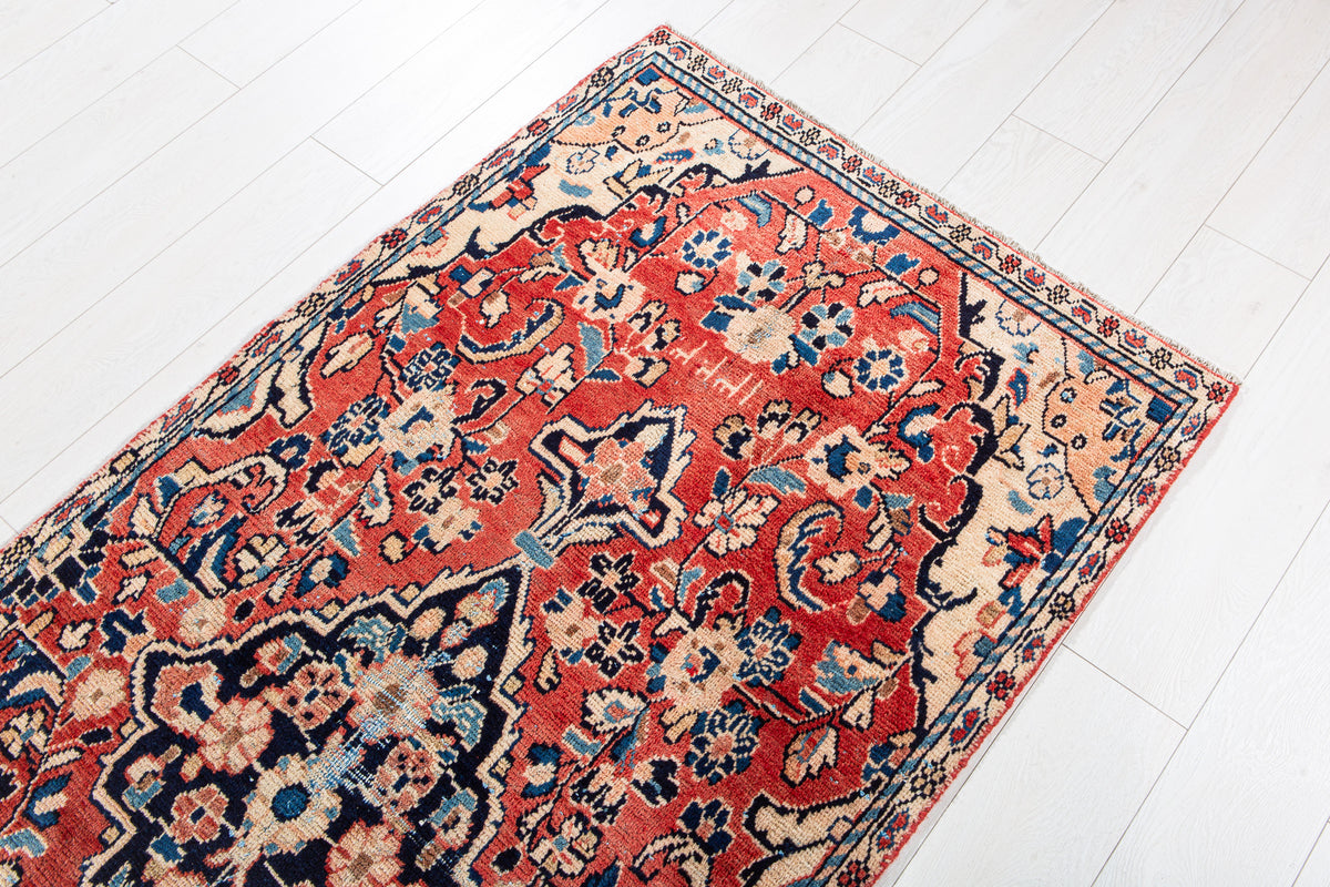 Antique Red Hand-Knotted Wool Rug – 6' 5" x 3' 1" (195 x 94 cm)