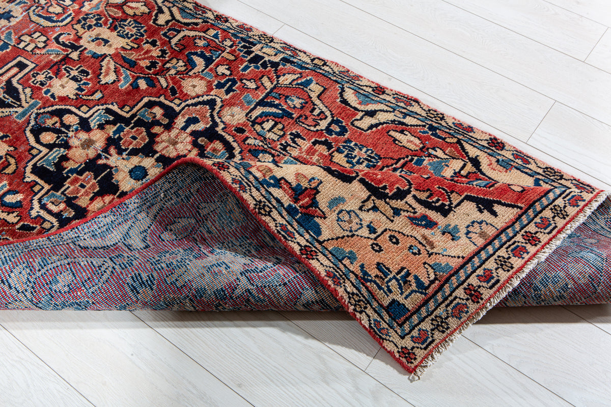 Antique Red Hand-Knotted Wool Rug – 6' 5" x 3' 1" (195 x 94 cm)