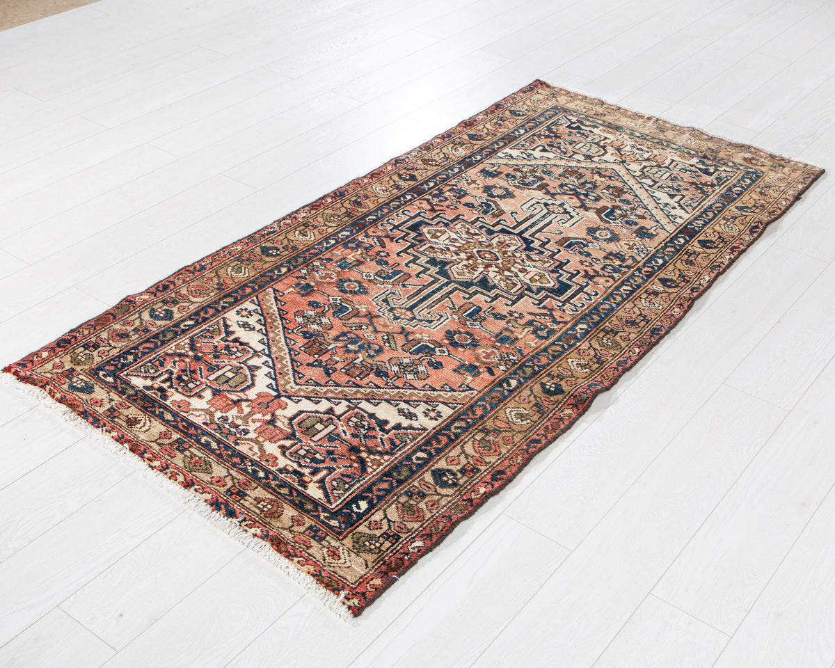 Antique Faded Rust Red Hand-Knotted Wool Rug – 6' 6" x 3' 3" (199 x 98 cm)