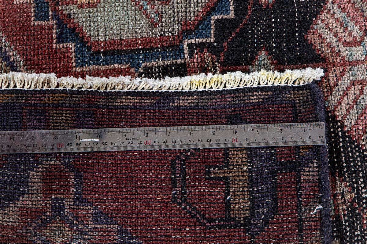 Antique Red, Navy Blue & Pink Hand-Knotted Wool Rug – 7' 11" x 3' 10" (242 x 118 cm)
