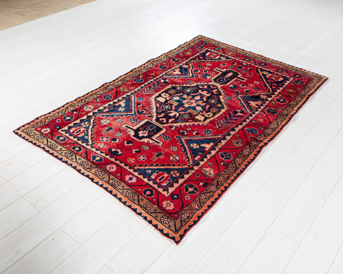 Vintage Red Hand-Knotted Wool Rug – 6' 2" x 4' 0" (189 x 122 cm)