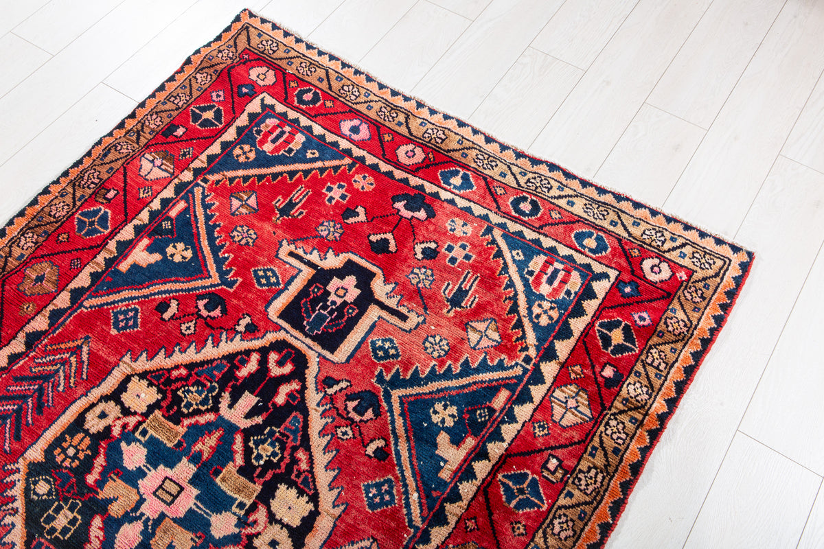 Vintage Red Hand-Knotted Wool Rug – 6' 2" x 4' 0" (189 x 122 cm)