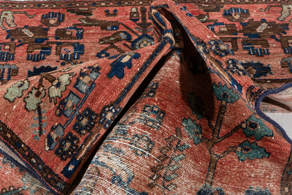 Antique Coral Red Hand-Knotted Wool Rug – 6' 4" x 3' 7" (192 x 109 cm)