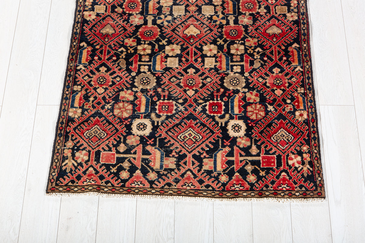 Antique Navy Blue Hand-Knotted Wool Rug – 5' 11" x 3' 5" (181 x 103 cm)
