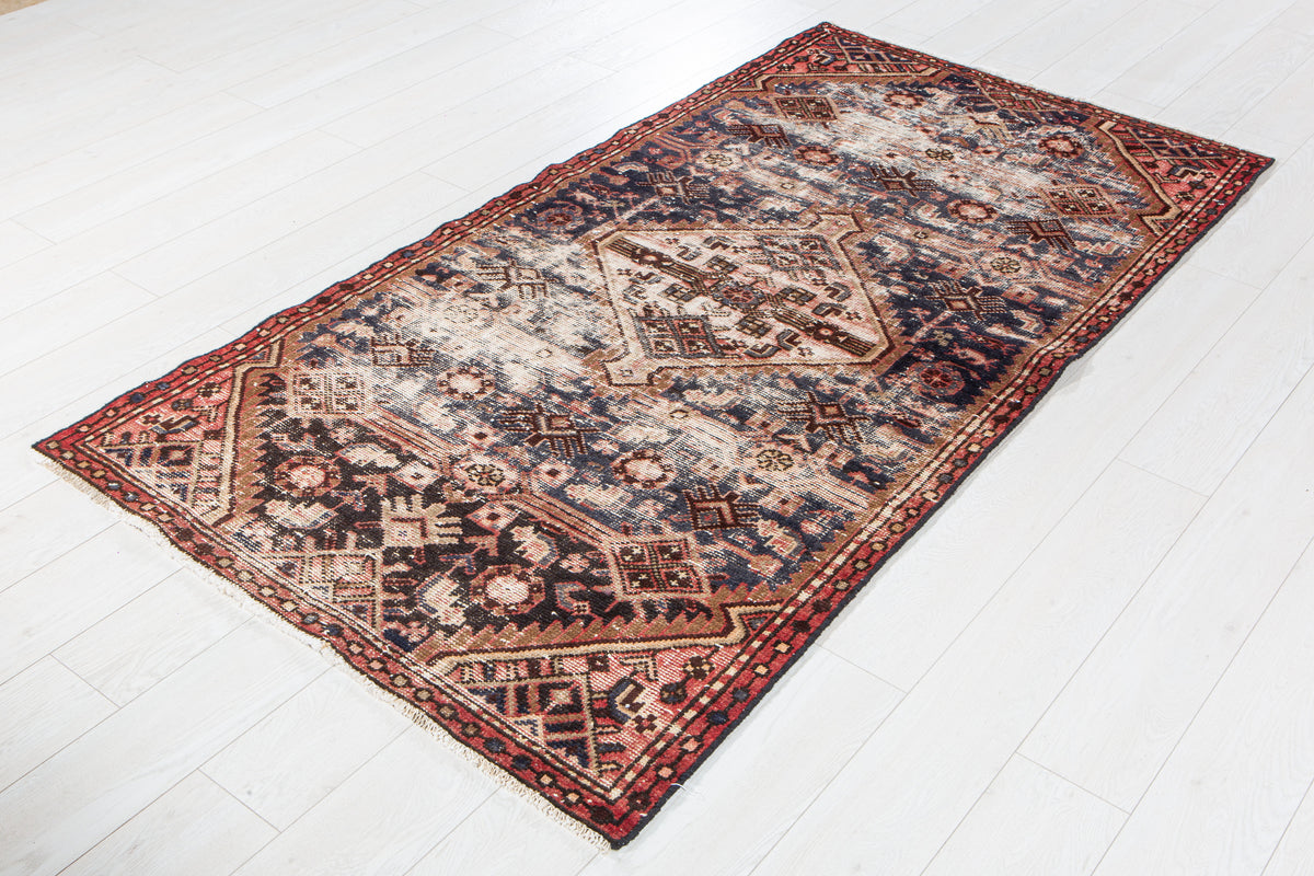 Antique Navy Blue Hand-Knotted Wool Rug – 6' 11" x 3' 7" (210 x 110 cm)