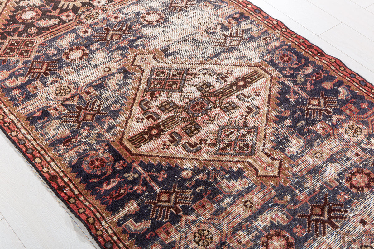 Antique Navy Blue Hand-Knotted Wool Rug – 6' 11" x 3' 7" (210 x 110 cm)