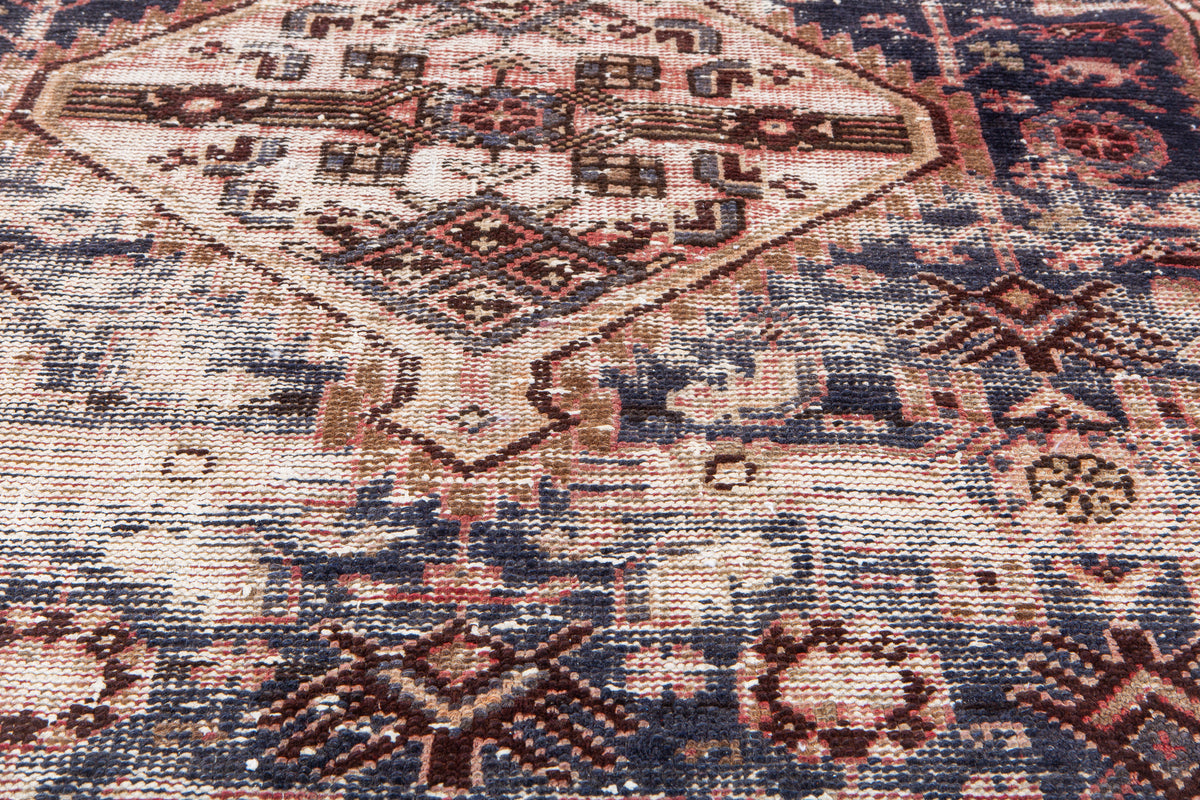 Antique Navy Blue Hand-Knotted Wool Rug – 6' 11" x 3' 7" (210 x 110 cm)