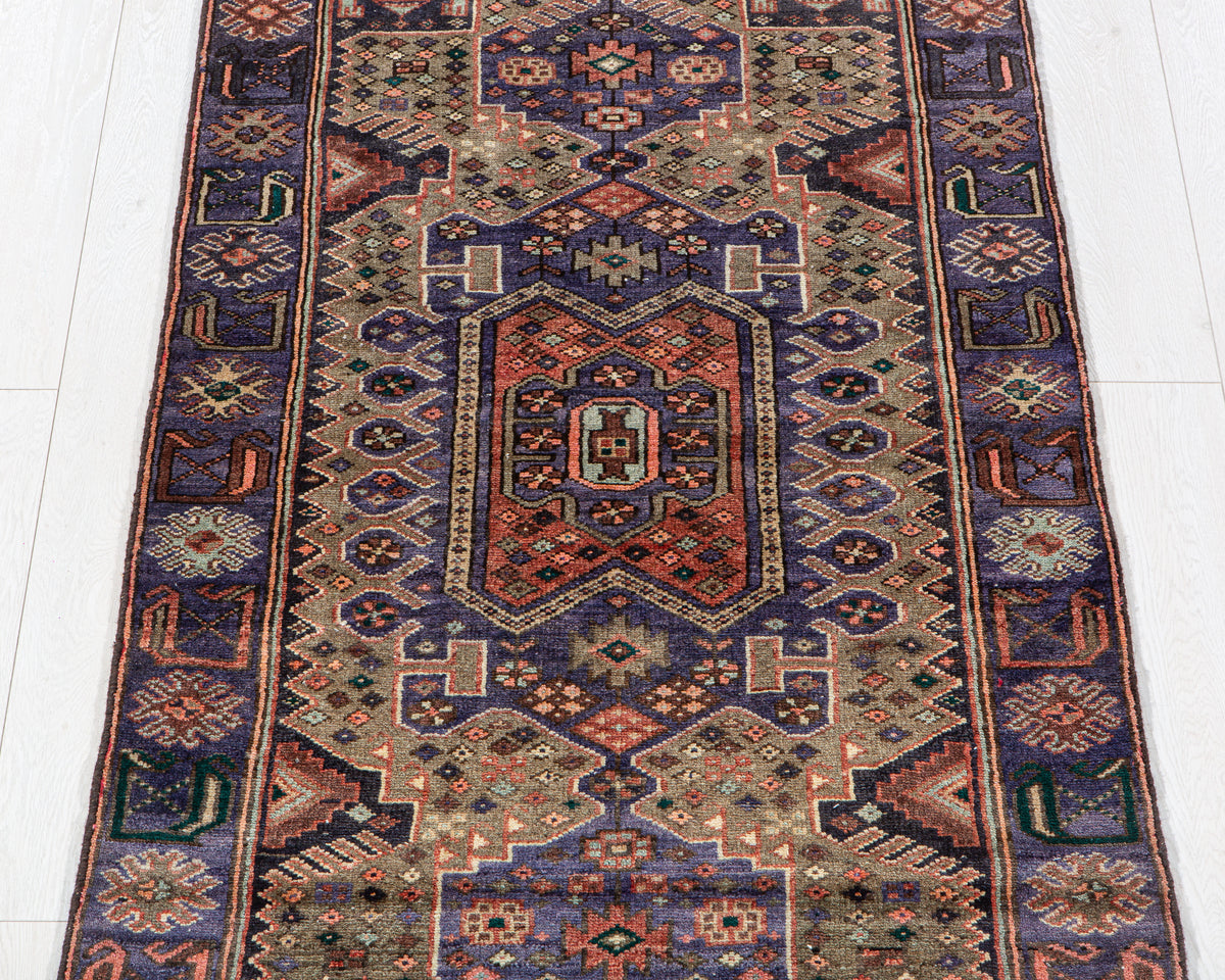 Vintage Brown & Purple Hand-Knotted Wool Rug – 6' 0" x 3' 1" (183 x 94 cm)