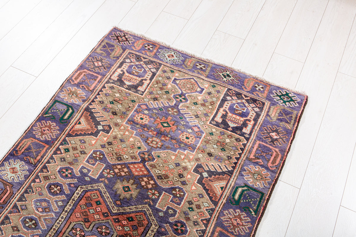 Vintage Brown & Purple Hand-Knotted Wool Rug – 6' 0" x 3' 1" (183 x 94 cm)