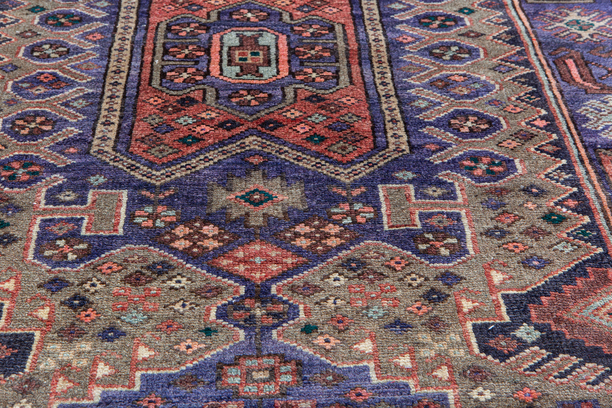 Vintage Brown & Purple Hand-Knotted Wool Rug – 6' 0" x 3' 1" (183 x 94 cm)