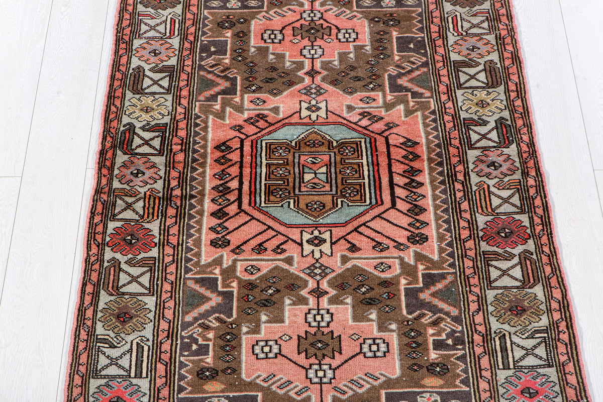Vintage Brown & Blue Hand-Knotted Wool Rug – 6' 0" x 3' 4" (182 x 102 cm)