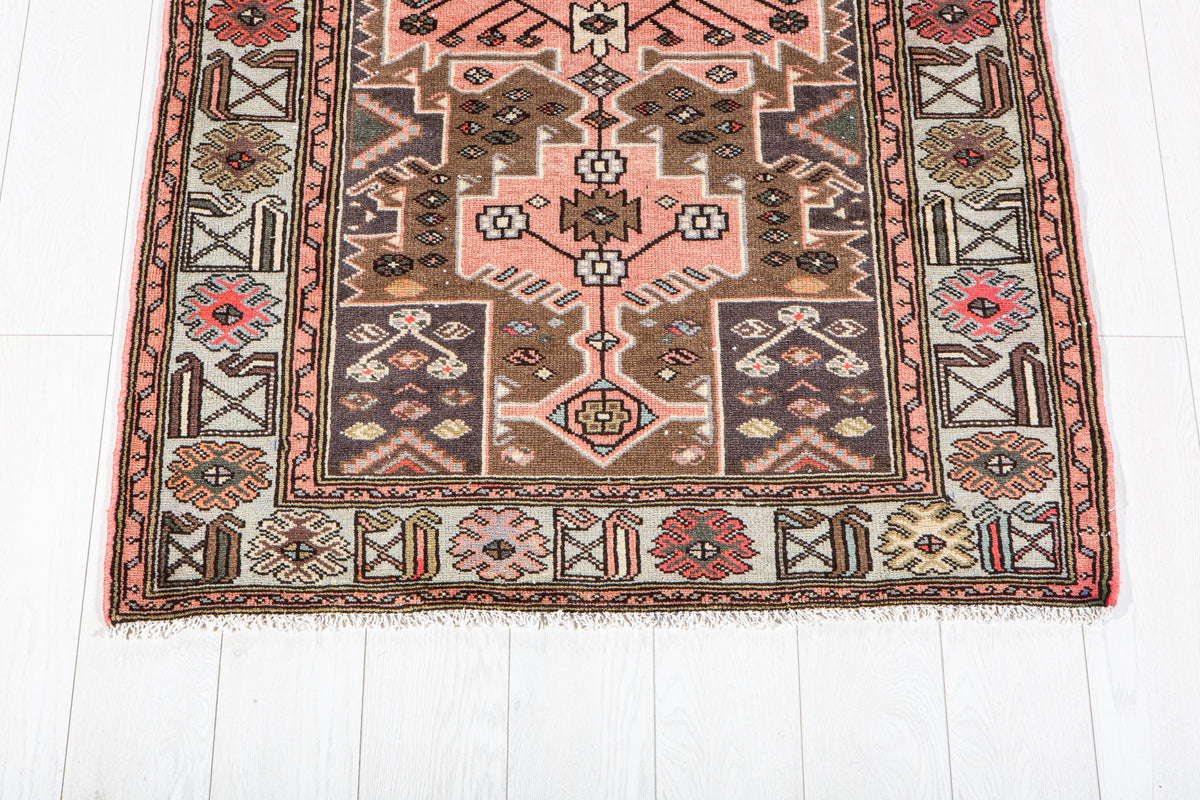 Vintage Brown & Blue Hand-Knotted Wool Rug – 6' 0" x 3' 4" (182 x 102 cm)
