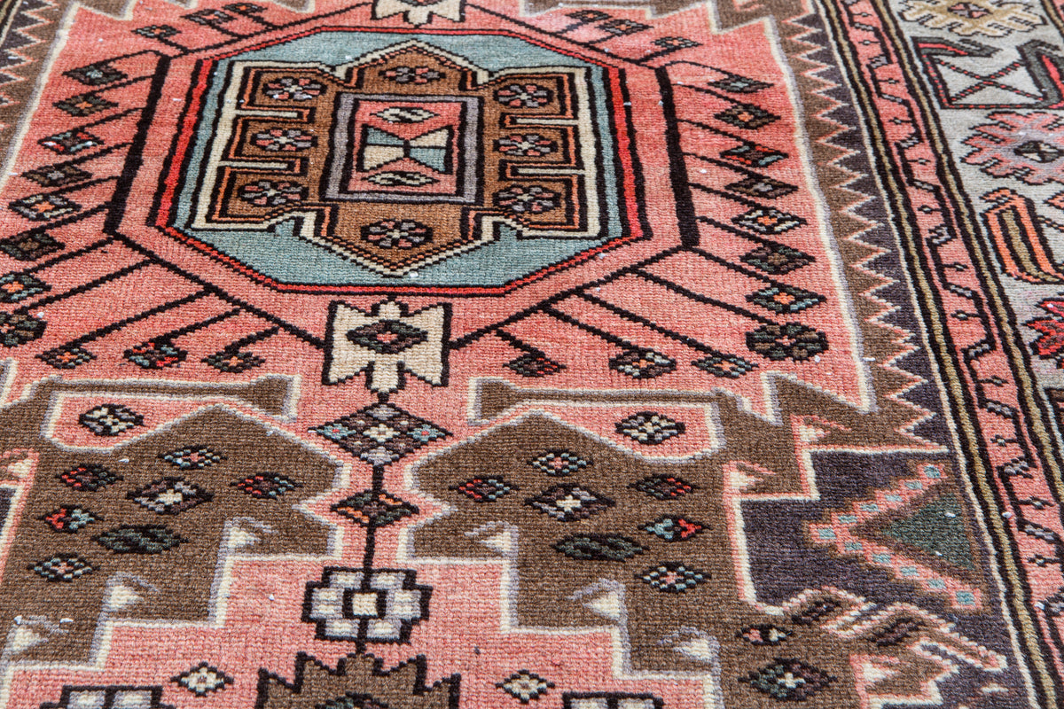Vintage Brown & Blue Hand-Knotted Wool Rug – 6' 0" x 3' 4" (182 x 102 cm)