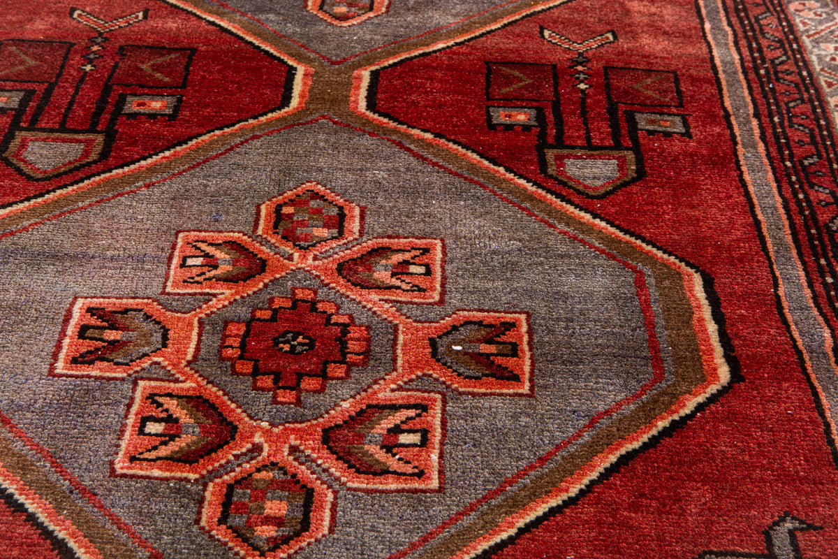 Vintage Red & Blue Hand-Knotted Wool Rug – 6' 3" x 3' 8" (190 x 113 cm)