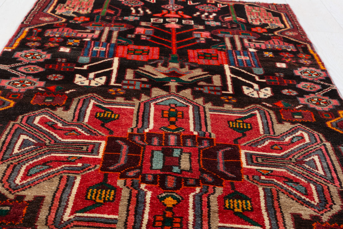 Vintage Black & Red Tribal Geometric Wool Runner – 8' 6" x 3' 0" (260 x 91 cm)