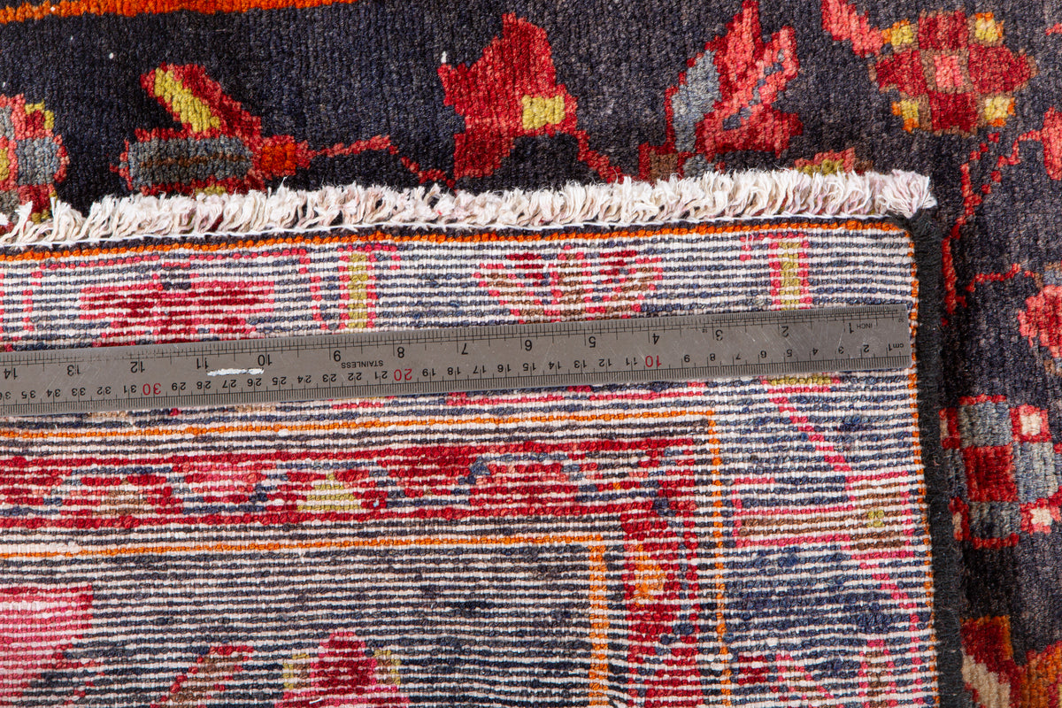Vintage Deep Navy Blue, Pink & Yellow Hand-Knotted Wool Rug – 6' 11" x 3' 3" (210 x 98 cm)