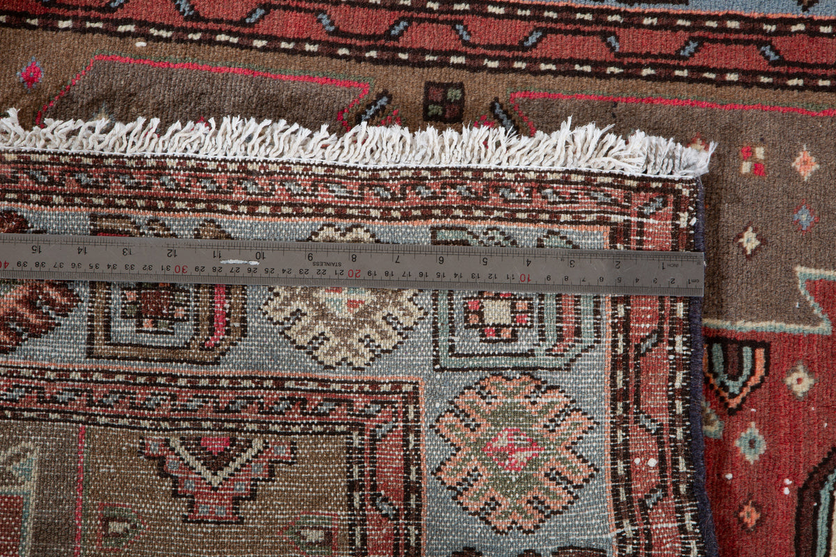 Vintage Greyish Black, Red & Blue Hand-Knotted Wool Rug – 6' 5" x 3' 5" (195 x 105 cm)
