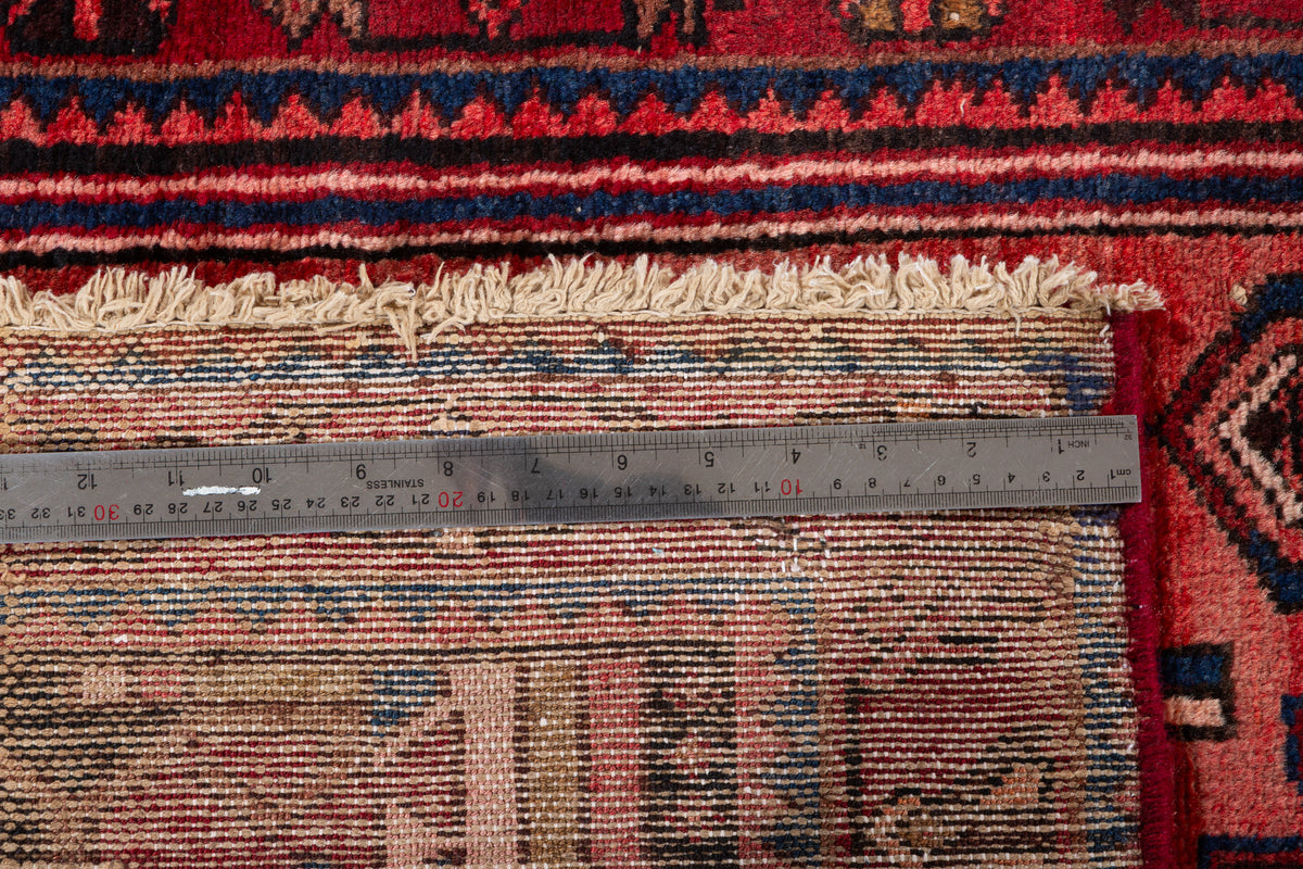 Vintage Faded Geometric Wool Runner, Red & Navy Blue – 9' 10" x 3' 3" (300 x 100 cm)
