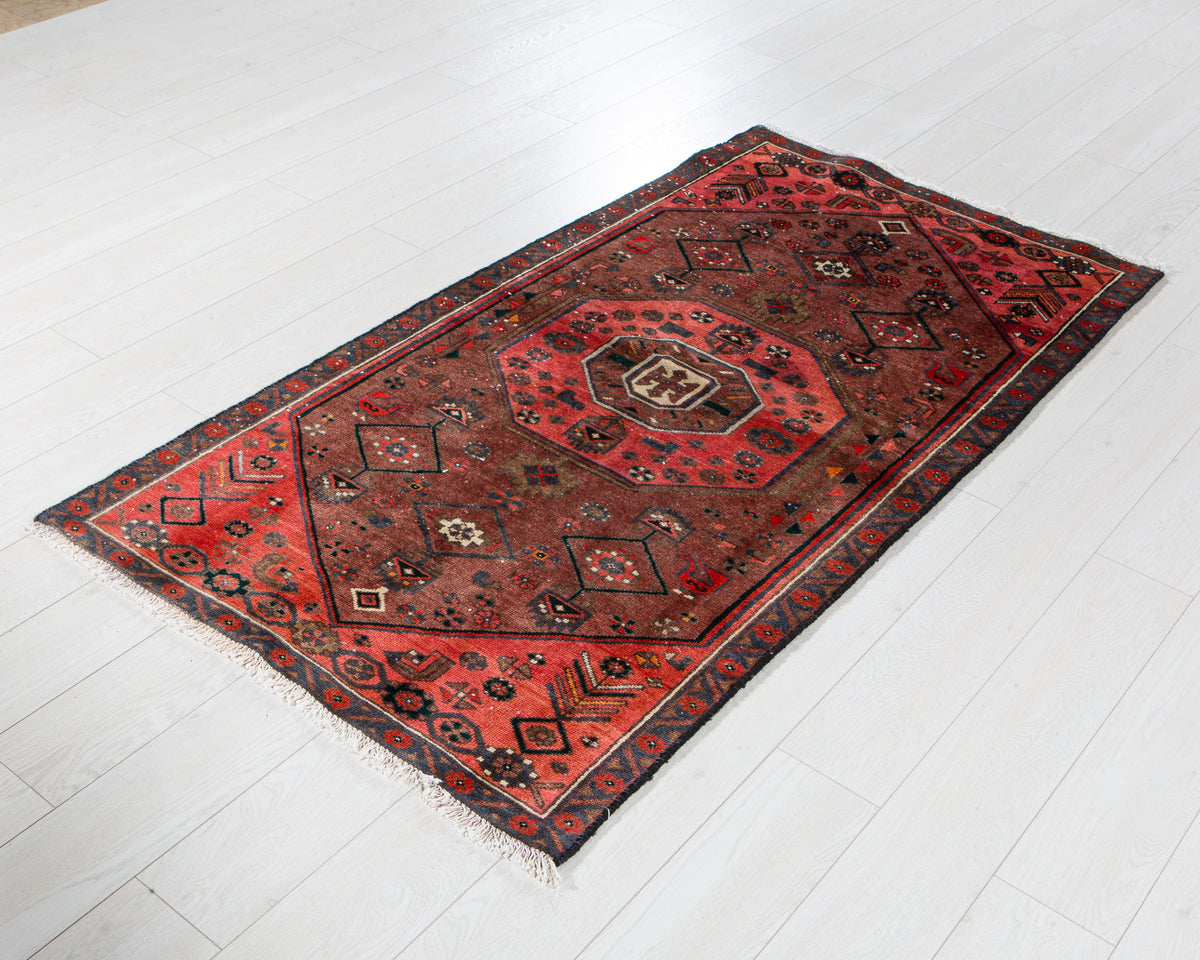 Vintage Rust Red & Pink Hand-Knotted Wool Rug – 5' 9" x 3' 1" (174 x 95 cm)