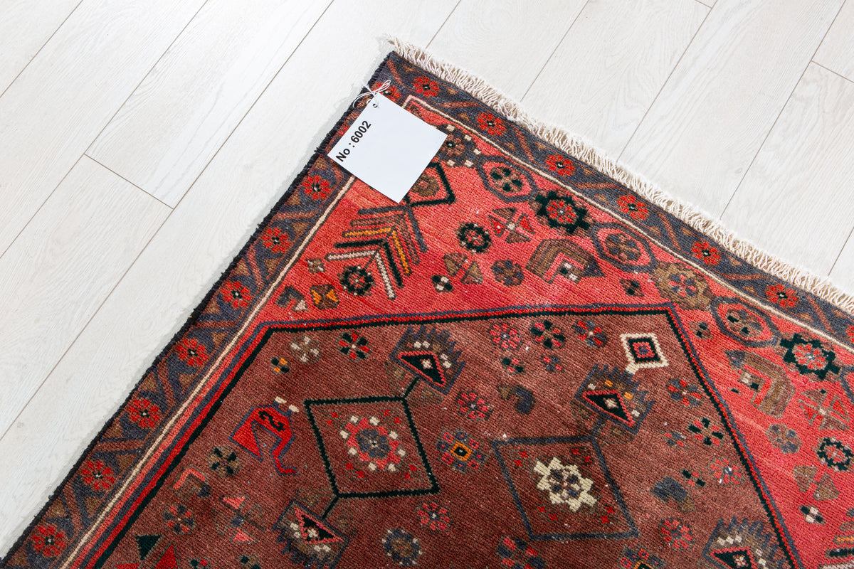 Vintage Rust Red & Pink Hand-Knotted Wool Rug – 5' 9" x 3' 1" (174 x 95 cm)