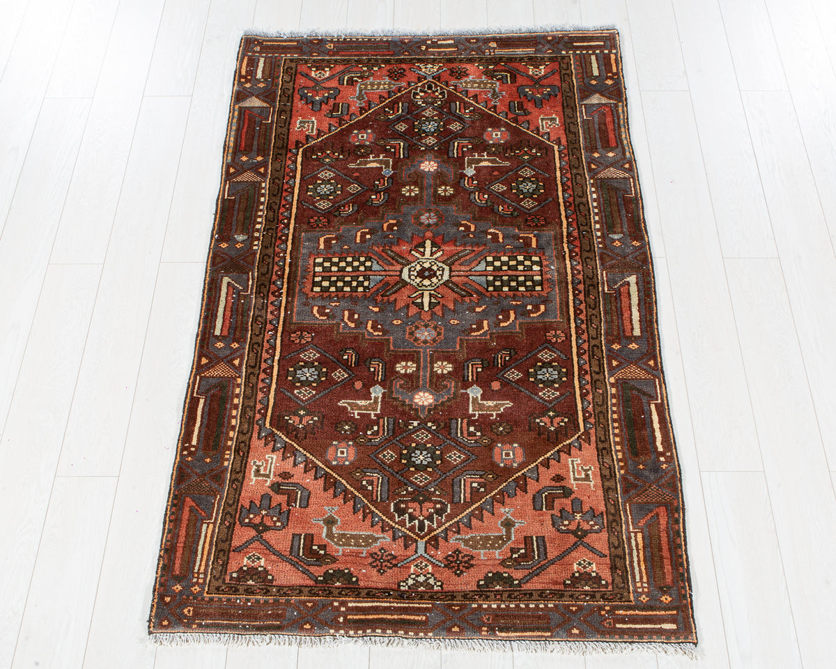 Vintage Rust Red Hand-Knotted Wool Rug – 6' 0" x 3' 9" (182 x 114 cm)